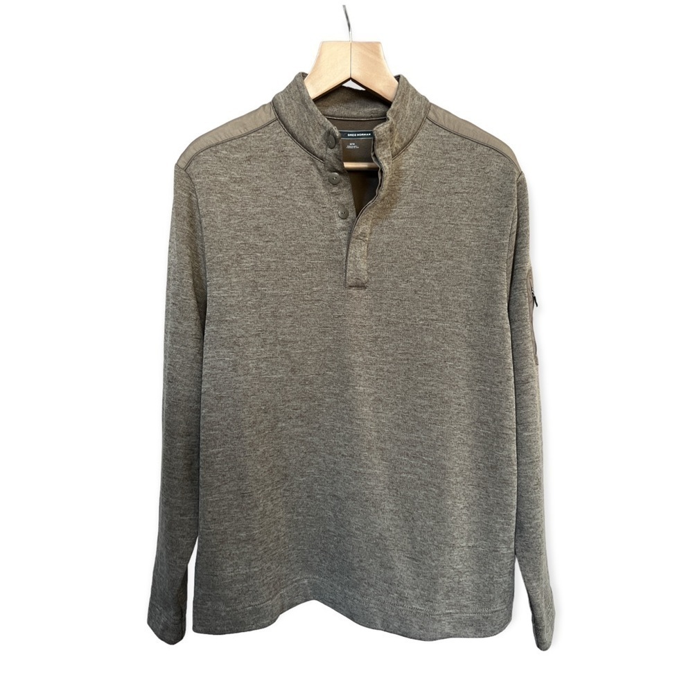 Greg Norman Men’s Tan Quarter Button Golf Pullover with Arm Pocket, Medium